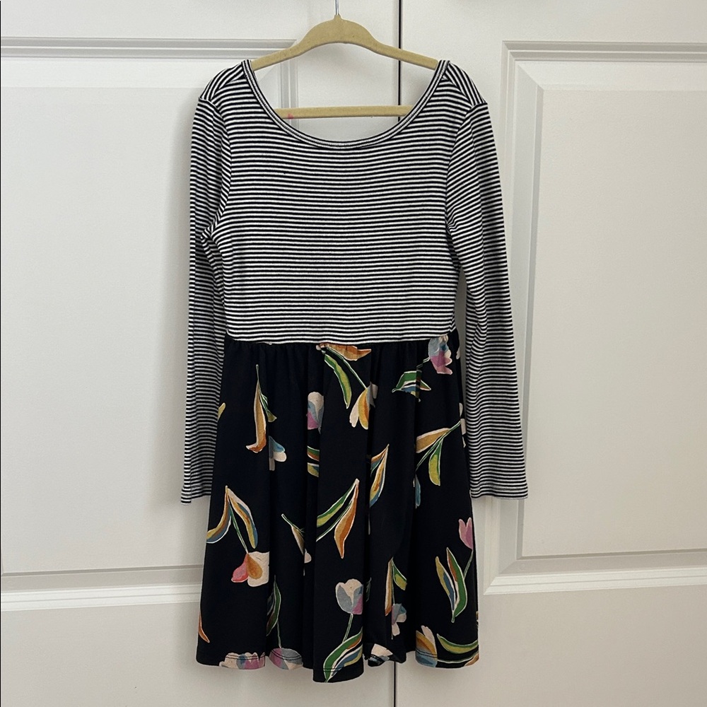 Striped and Floral Tea Kids Dress - size 7